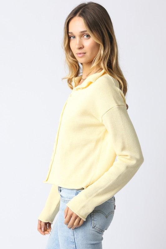 Long Sleeve Button Down Knit Cardigan Yellow