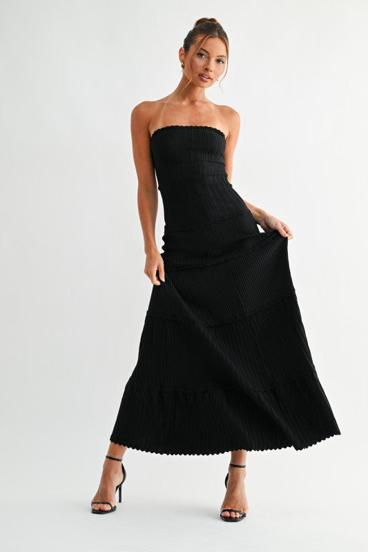 Sleeveless Pleated Knit Maxi Dress Black