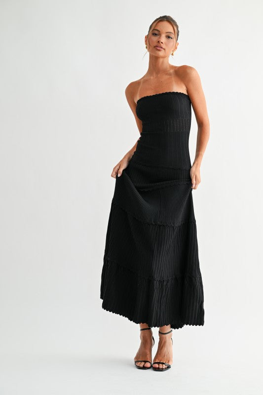 Sleeveless Pleated Knit Maxi Dress Black