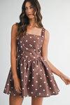 Sleeveless Polka Dot Print Mini Dress Brown
