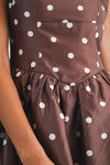 Sleeveless Polka Dot Print Mini Dress Brown