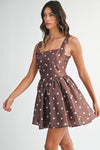 Sleeveless Polka Dot Print Mini Dress Brown