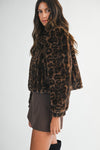 Long Sleeve Faux Fur Leopard Print Crop Jacket Brown