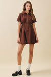 Francesca Short Sleeve Pleated Zip Up Mini Dress Mocha