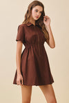Francesca Short Sleeve Pleated Zip Up Mini Dress Mocha