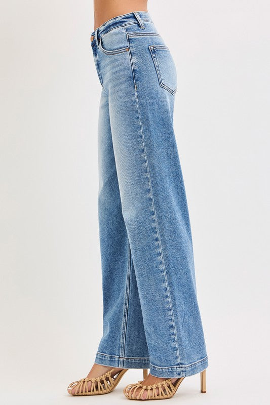 High Rise Baggy Wide Leg Jeans Medium Wash