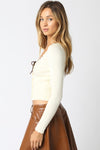 Long Sleeve Button Down Ribbon Knit Top Cream