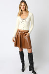 Long Sleeve Button Down Ribbon Knit Top Cream