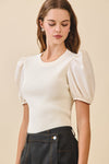 Short Puff Sleeve Knit Top Cream