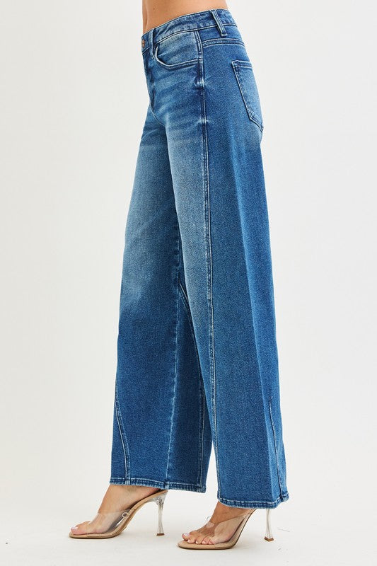 High Rise Cropped Wide Leg Jeans Dark Wash
