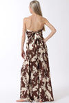 Sleeveless Back Tie Floral Print Wide Leg Jumpsuit Brown