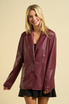 Long Sleeve Vegan Leather Jacket Burgundy