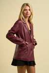Long Sleeve Vegan Leather Jacket Burgundy