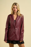 Long Sleeve Vegan Leather Jacket Burgundy