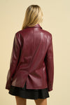 Long Sleeve Vegan Leather Jacket Burgundy