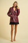 Long Sleeve Vegan Leather Jacket Burgundy