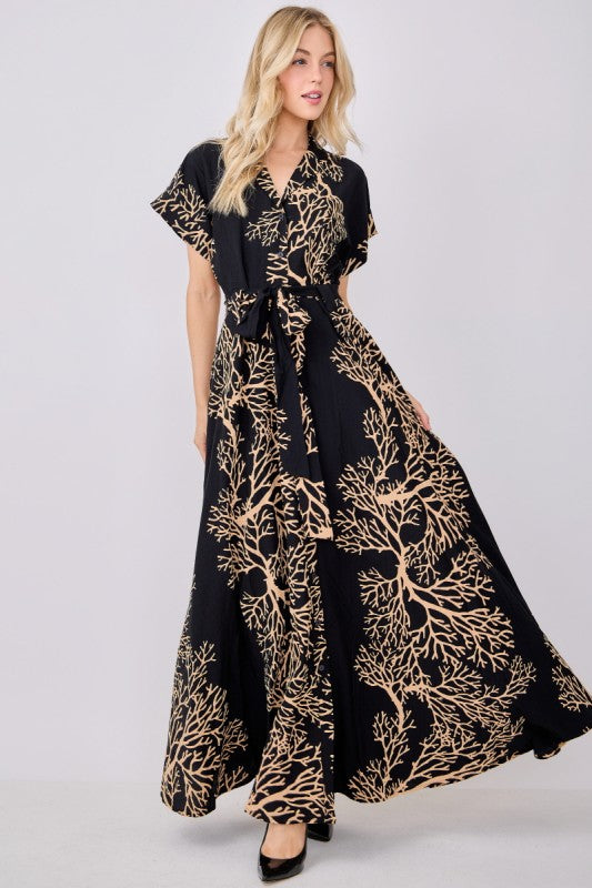 Waitlist 1/25 • Heidi Short Sleeve Waist Tie Damask Print Maxi