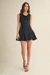 Sleeveless A-Line Satin Mini Dress Black
