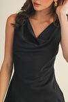 Sleeveless A-Line Satin Mini Dress Black