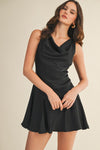 Sleeveless A-Line Satin Mini Dress Black