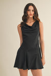 Sleeveless A-Line Satin Mini Dress Black