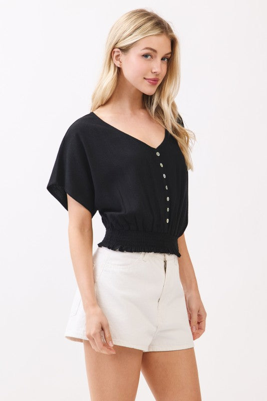 Short Dolman Sleeve Peplum Top Black