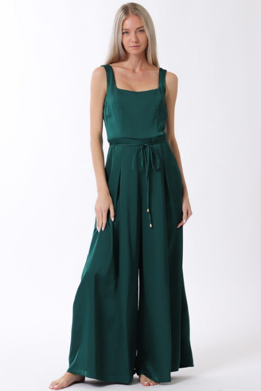 Sleeveless Belted Wide Leg Jumpsuit Green