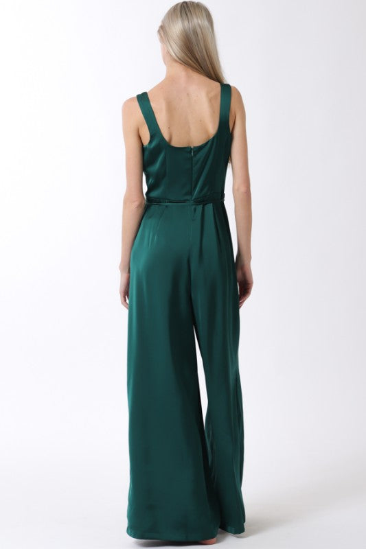 Sleeveless Belted Wide Leg Jumpsuit Green