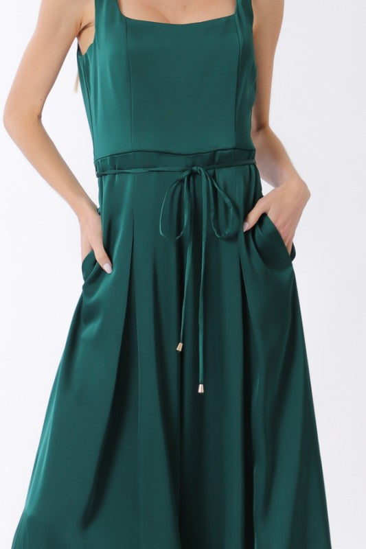 Sleeveless Belted Wide Leg Jumpsuit Green