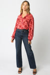  Long Sleeve Button Down Floral Print Top Red