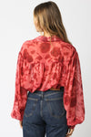  Long Sleeve Button Down Floral Print Top Red
