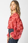  Long Sleeve Button Down Floral Print Top Red
