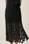 High Waist Circle Crochet Midi Skirt Black