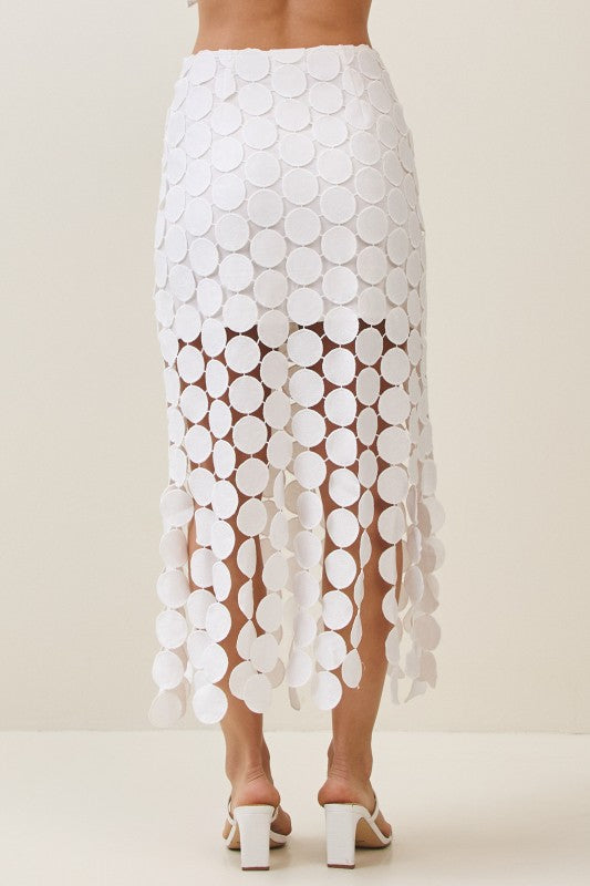 High Waist Circle Crochet Midi Skirt Ivory