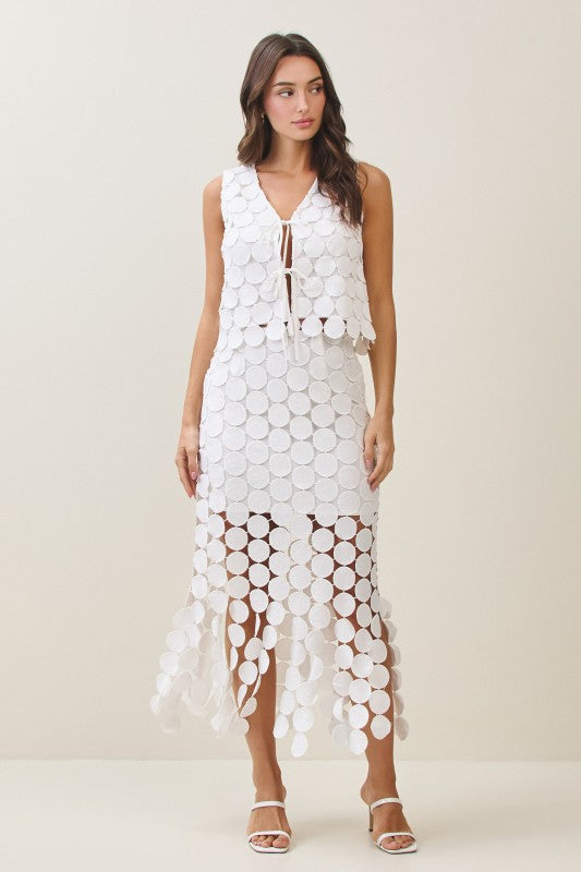 High Waist Circle Crochet Midi Skirt Ivory