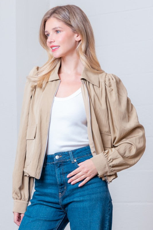 Long Sleeve Woven Jacket Taupe