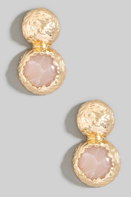 Hammered Stone Stud Earrings Gold Pink