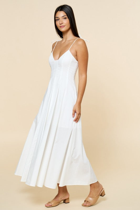 Sleeveless Pleated Maxi Dress White