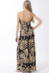 Sleeveless Back Tie Tropical Print Wide Leg Jumpsuit Black