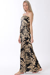 Sleeveless Back Tie Tropical Print Wide Leg Jumpsuit Black