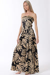 Sleeveless Back Tie Tropical Print Wide Leg Jumpsuit Black