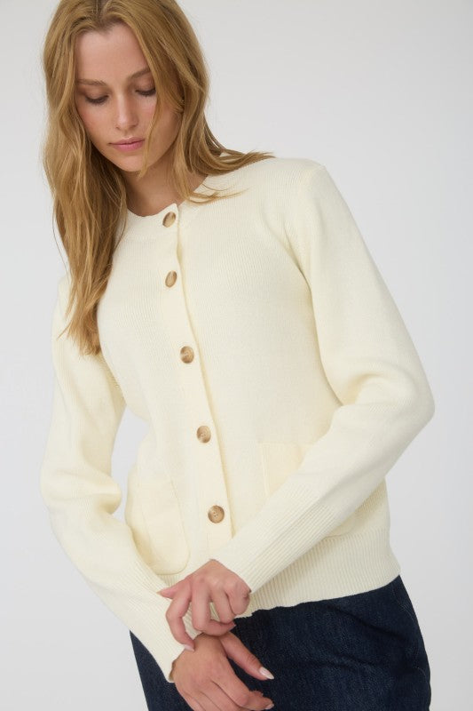 Long Sleeve Button Down Cardigan Cream