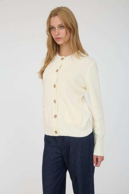 Long Sleeve Button Down Cardigan Cream