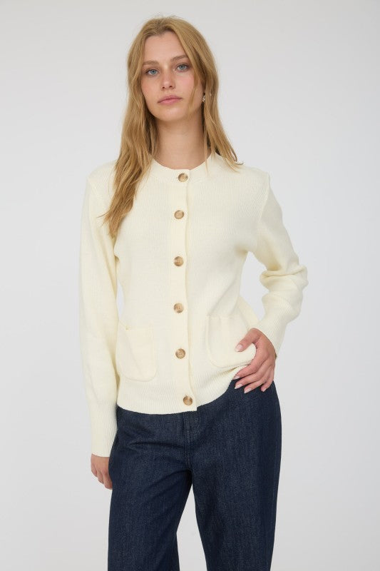Long Sleeve Button Down Cardigan Cream
