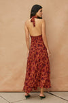 Sleeveless Halter Floral Print Midi Dress Rust