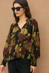 Long Sleeve Floral Print Top Black