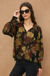 Long Sleeve Floral Print Top Black