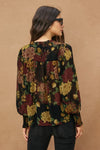 Long Sleeve Floral Print Top Black