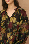 Long Sleeve Floral Print Top Black