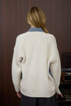 Long Sleeve Cable Knit Denim Trim Shacket Natural